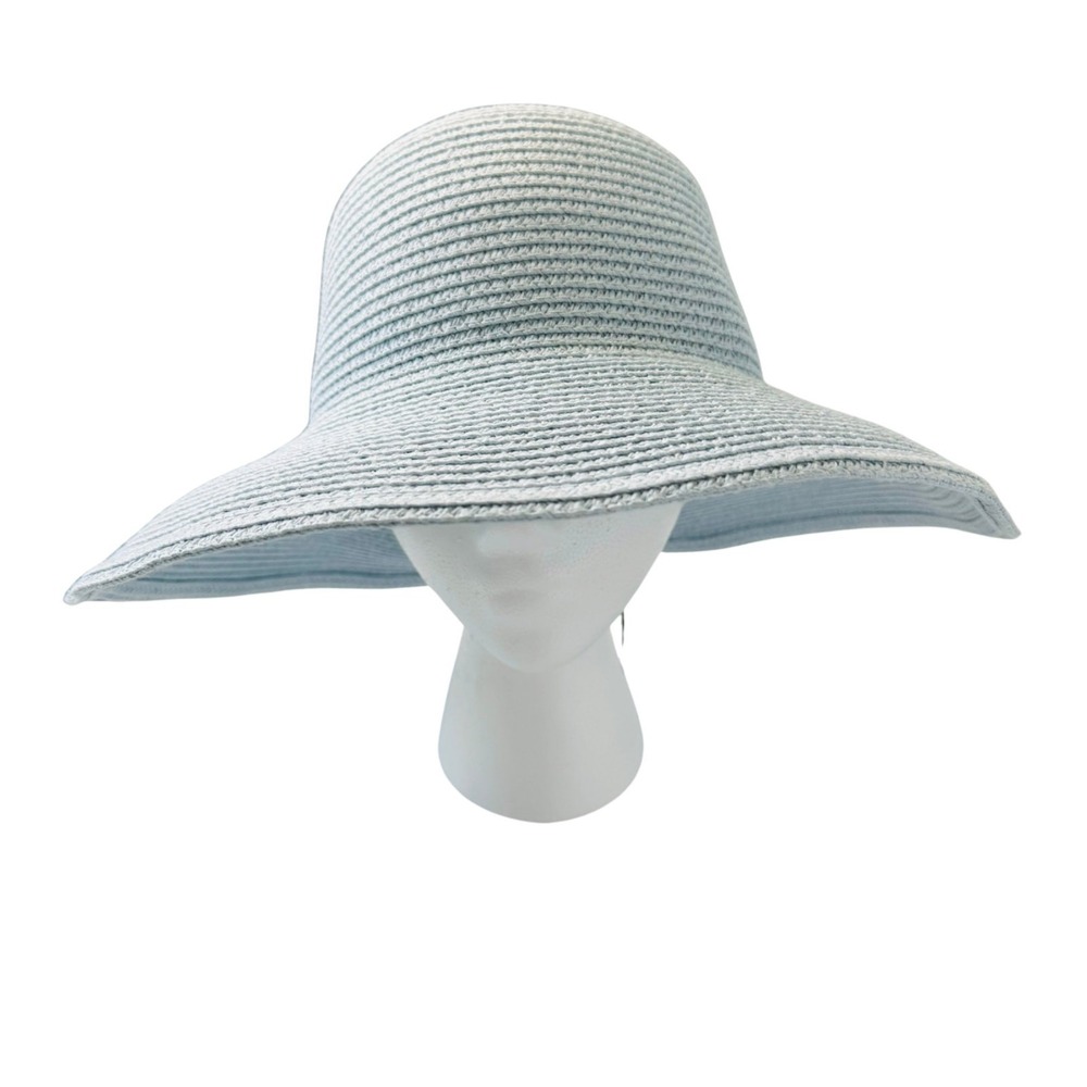Light Blue Wide Brim Straw Sun Hat SPF 30 Black Bow Romantic Feminine Summer‎